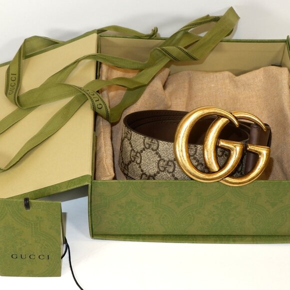 Gucci Supreme Monogram Marmont Calfskin Double GG Belt - Picture 1 of 7